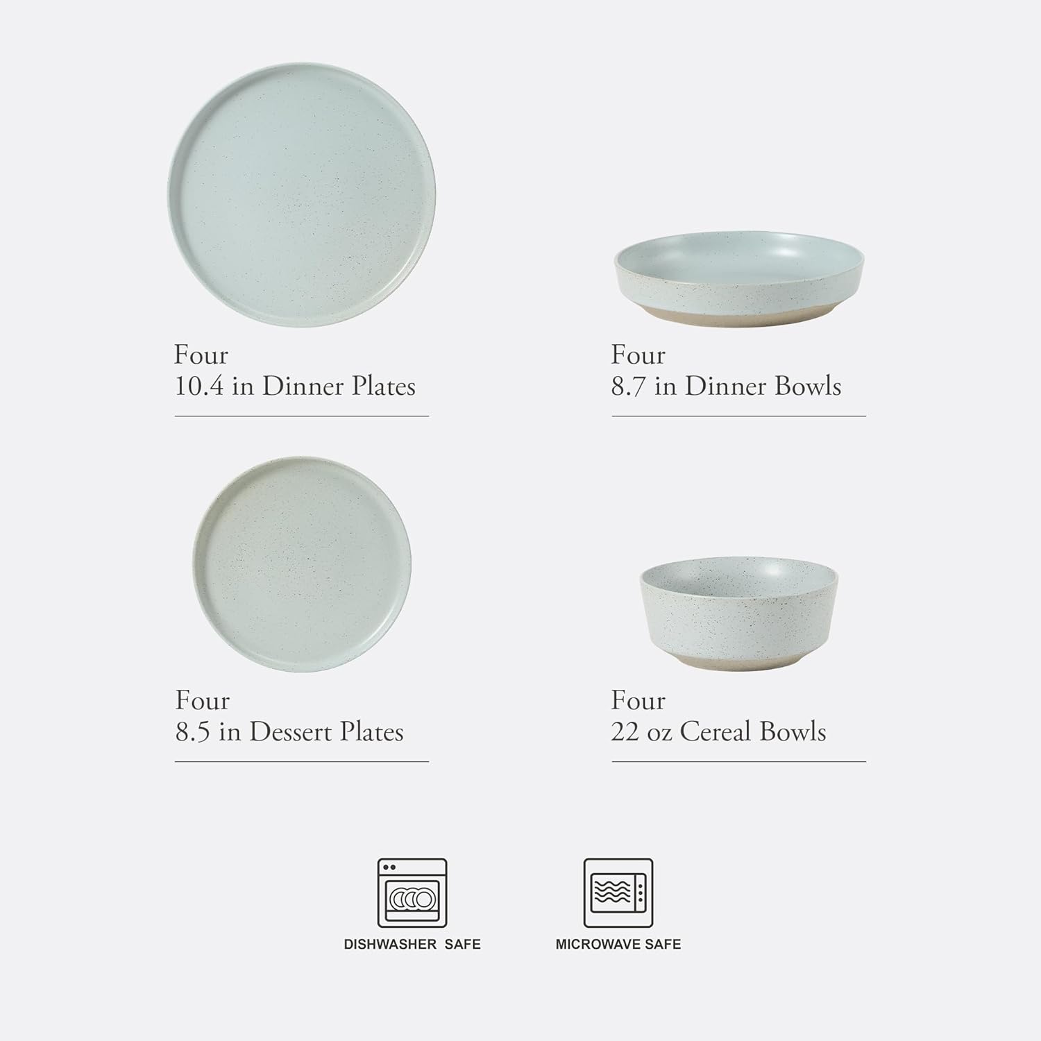 Gibson Elite Overbrook 16-Piece Pottery Clay Stoneware Dinnerware Set – Light Blue Reactive Glaze, Stackable Plates and Bowls w/Pasta Bowl, Service for 4 – Microwave & Dishwasher Safe