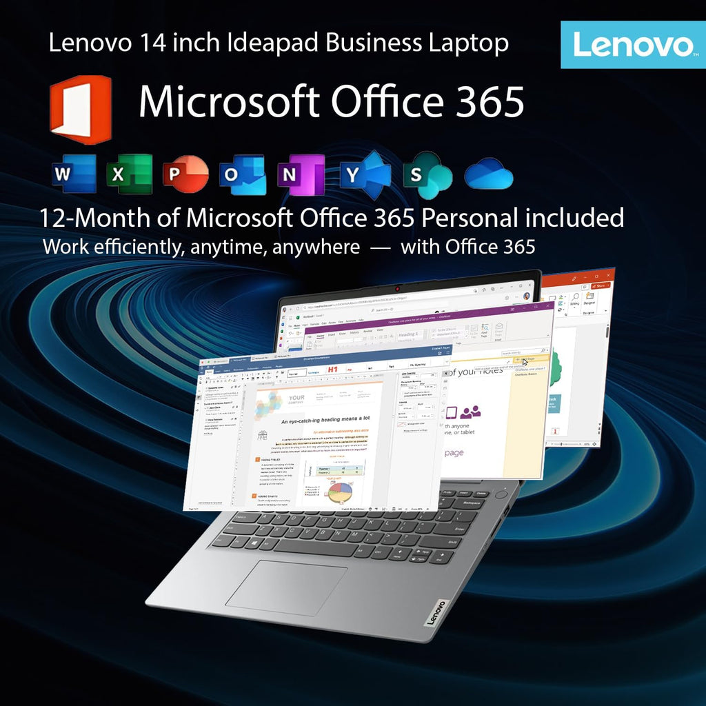 Lenovo IdeaPad Laptop with Microsoft Office  Intel High Performance CPU  12GB Memory  1.2TB(1TB Cloud & 256GB SSD)  11 Hour Battery  SD-Card Reader  USB-C &Webcam  WOWPC Recovery USB  Windows 11