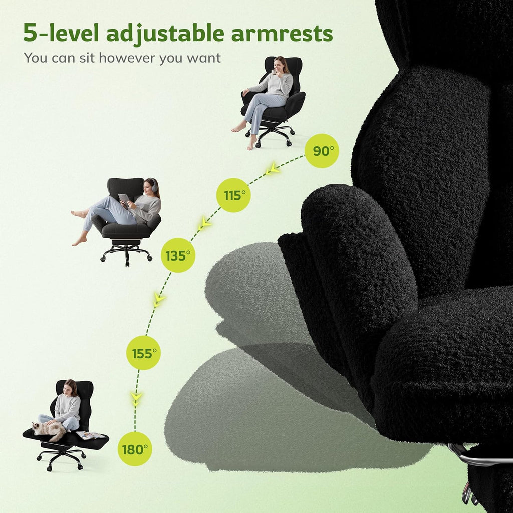 Big and Tall Office Chair with Adjustable Arms and Back, Ergonomic Office Chair with Footrest and Comfortable Fabric for Home Office, Bedroom  .Black