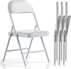 Nazhura 4 Pack Folding Chairs with Padded Cushion and Back, Khaki Metal Chairs with Comfortable Cushion and Durable Steel Frame for Home and Office, for Indoor and Outdoor Events (White, 4 Pack)