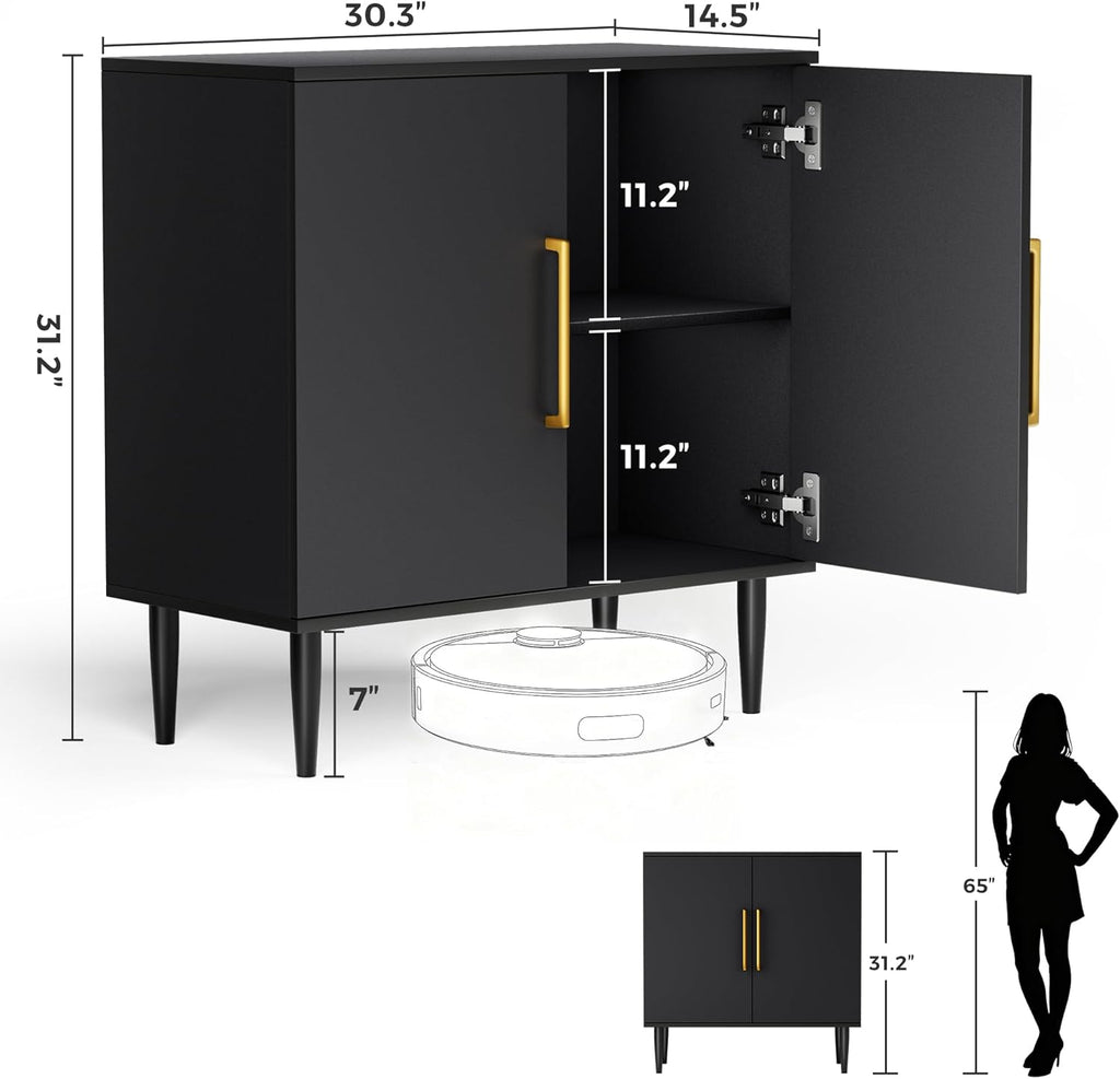 Vrullu Modern Storage Cabinet, Free Standing Buffet Cabinet, Black Sideboard and Buffet Storage, Wood Accent Furniture for Living Room, Hallway, Entryway, Dining Room (1, Black) | Modern, Sideboard, Buffet Storage, with Doors, Accent Cabinet, 1