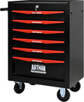 6 Drawers Rolling Tool Box, Tool Cart with 7 Tool Storage Boxes, Multifunctional Tool Chest with Wheels, Lockable Tool Trolley Organizer for Garage Workshop Warehouse Repair Shop, Black+Red