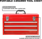 BIG RED ANTBD133-XB Torin 20.5" Portable 3 Drawer Steel Tool Box with Metal Latch Closure, Red