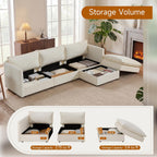 Modular Sofa with Storage, 103" L Shape Sectional Cloud Couch, Comfy Fabric Couch with Movable Ottoman, 4 Seat Modern Deep Seat Sofa for Living Room (Beige Chenille)