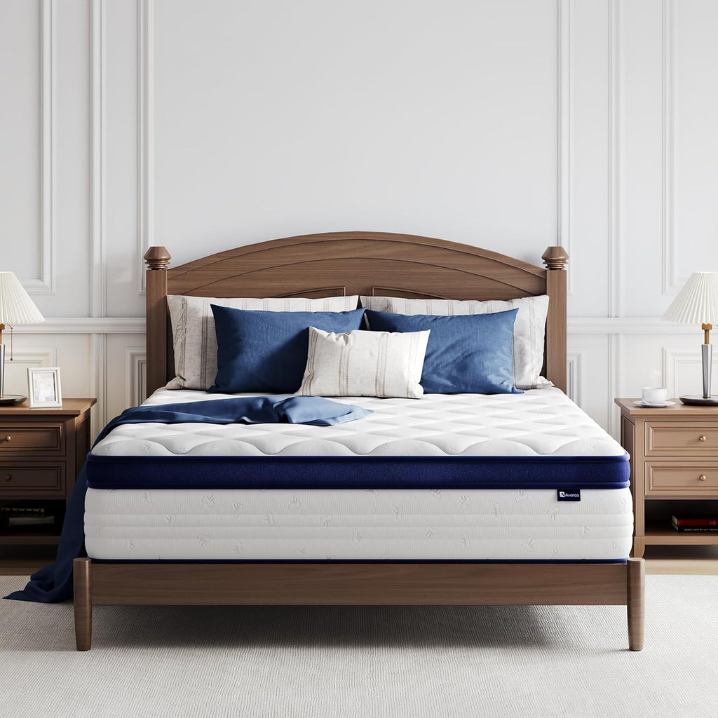 Avenco Queen Mattress, 12 Inch Queen Size Mattress with Individually Smarts Pocket Springs for Back Pain Relief, Hypoallergenic Fabric Box Spring No Need, Mattresses in a Box Medium Plush Support