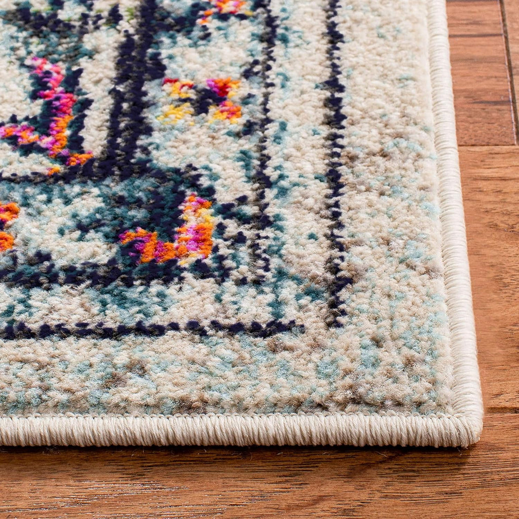SAFAVIEH Area Rug 9x12 - Madison Collection - Large - Cream & Blue, Boho Chic Distressed Medallion Design, Non-Shedding & Easy to Clean, Ideal for Living Room, Bedroom, Dining Space (MAD473B)