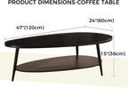 Shrine Black Oval Coffee Table, Mid-Century Modern Coffee Table, Black Walnut Wood Table for Living Room, D47''x W23.6''x H15'', Sleek Conical Metal Legs with Black Finish