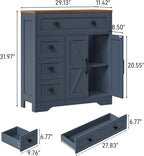 Vabches Farmhouse Storage Cabinet with 2 Doors and 4 Drawers, Freestanding Bathroom Storage Cabinet Kitchen Pantry, Floor Hutch Cupboard for Living Room/Bathroom/Kitchen,Blue