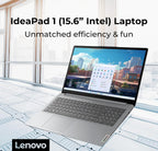 Lenovo IdeaPad 1 Student Laptop  15.6" FHD Display  Intel Dual Core Processor  12GB RAM  512GB SSD + 128GB eMMC  1 Year Office 365  Wi-Fi 6  Webcam  Bluetooth  SD Card Reader  Windows 11 Home  Grey