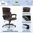 Serta® Hannah Executive Home Office Desk Chair, Ergonomic Mid-Back with Lumbar Support, Firm Seat Cushion, Layered Body Pillows, Padded Armrests, Swivel Base, Easy Assembly, Bonded Leather, Brown