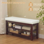 40" Shoe Storage Bench, Entryway Benches with Storage, Upholstered Storage Bench with Leather Cushion, Solid Wooden 2 Tier Rack Shoe Organizer for Entry Way, Bedroom, Living Room, Beige