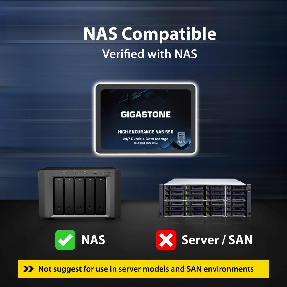 Gigastone 【NAS Certified】 High Endurance SSD 1TB (2-Pack) Up to 550MB/s TLC Flash with SLC Caching 24/7 Reliable for Gaming/PC/NAS SSD 5-Year Warranty 2.5" SATA Internal Solid State Drives RAID Disk