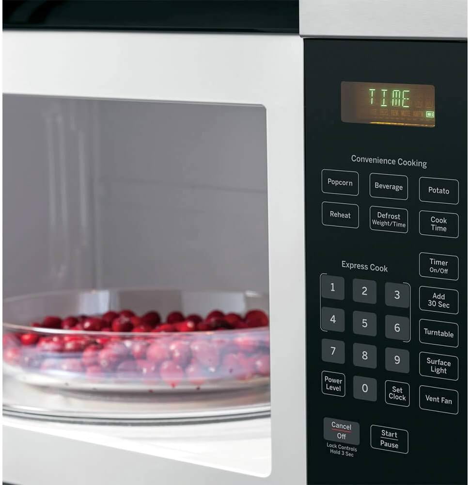 GE JVM3160RFSS 30" OTR Microwave, 1.6 cu ft, 1000W, 300 CFM Hood Vent, LED Lighting, Auto Defrost, Easy Mount Install, Stainless Steel