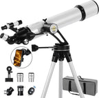 Telescope 90mm Aperture 700mm with Vertisteel AZ Mounting Slow-Motion Mount  High Power Telescopes for Adults Astronomy  Easy for Beginners  with Carry Bag Wireless Remote Control  Phone Adapter White