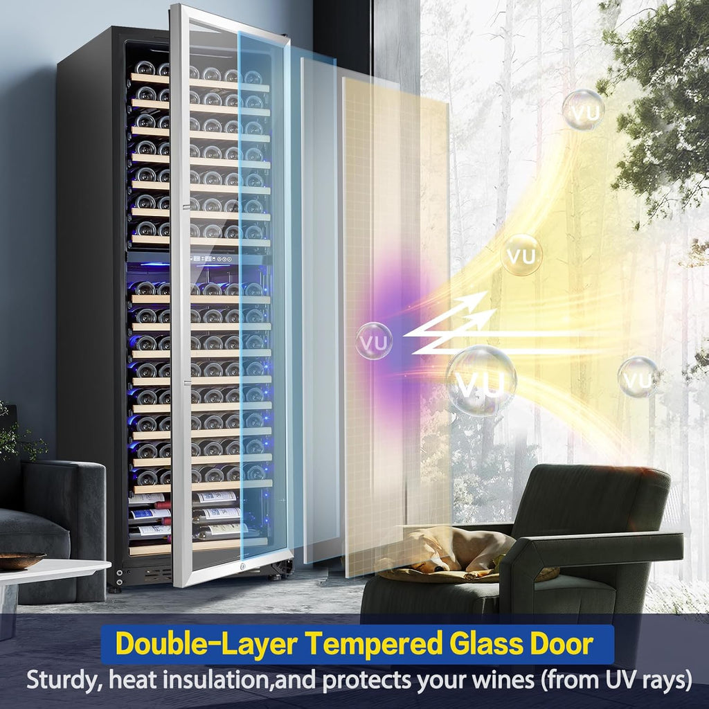 AAOBOSI Wine Cooler Refridgerator 24 Inch, 176 Bottles Dual Zone Wine Fridge with Double-Layer Tempered Glass Door and Temperature Memory Fuction,Built-in or Freestanding.