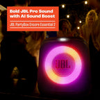 JBL PartyBox Encore Essential 2 - Portable Battery-Powered Party Speaker with AI Sound Boost  Up to 15 Hours of Play time  IPX4 Splash Proof  and Multi-Speaker Connection by Auracast (Black)