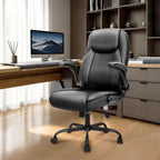 NEO CHAIR Office Desk Gaming Computer Home Chair Ergonomic Executive High Back Support Flip-up Arms Adjustable Height Swivel Rolling Wheels Comfy PU Leather (Black)
