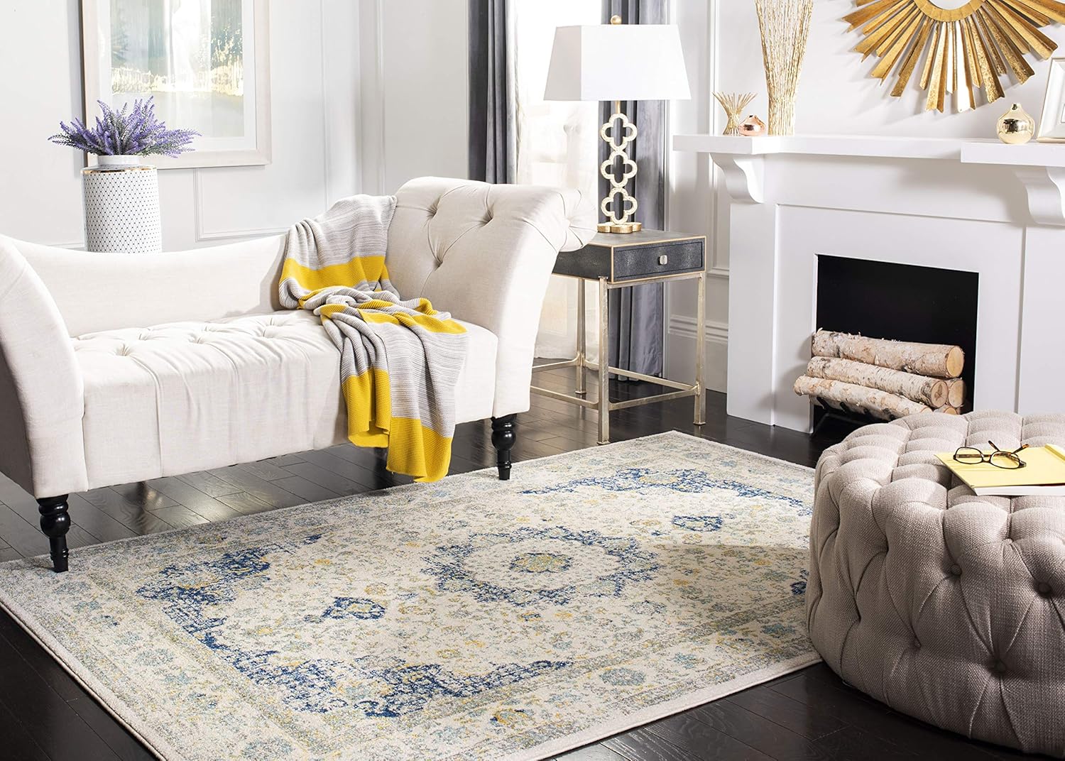 SAFAVIEH Area Rug 9x12 - Evoke Collection - Large - Ivory & Blue, Shabby Chic Oriental Medallion Design, Non-Shedding & Easy to Clean, Ideal for Living Room, Bedroom, Dining Space (EVK220C)