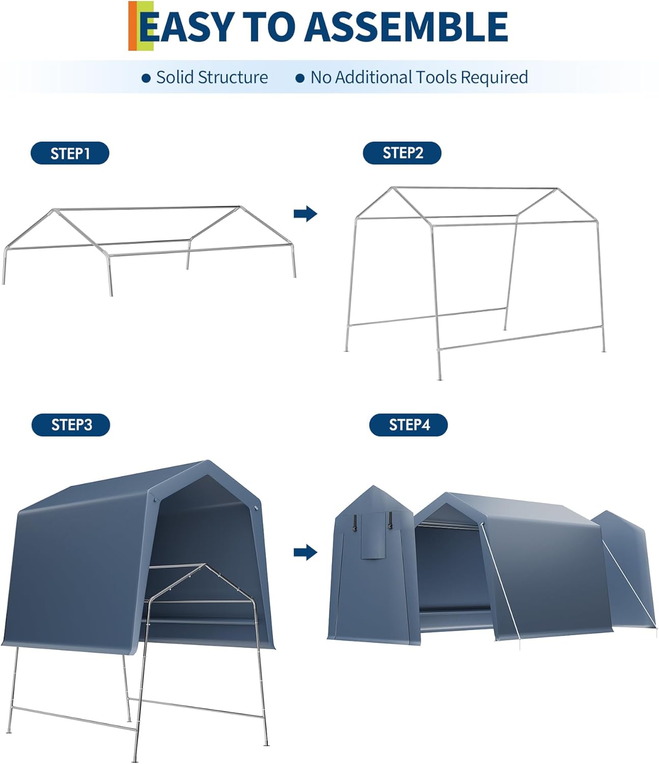 6X8 ft Heavy-Duty Portable Motorcycle Storage Shed with Roll-Up Door & Vent, 220g Waterproof PE Tarp & UV Protection, Motorcycle Shed for Motorcycles, Firewood, Garden Tools - Gray