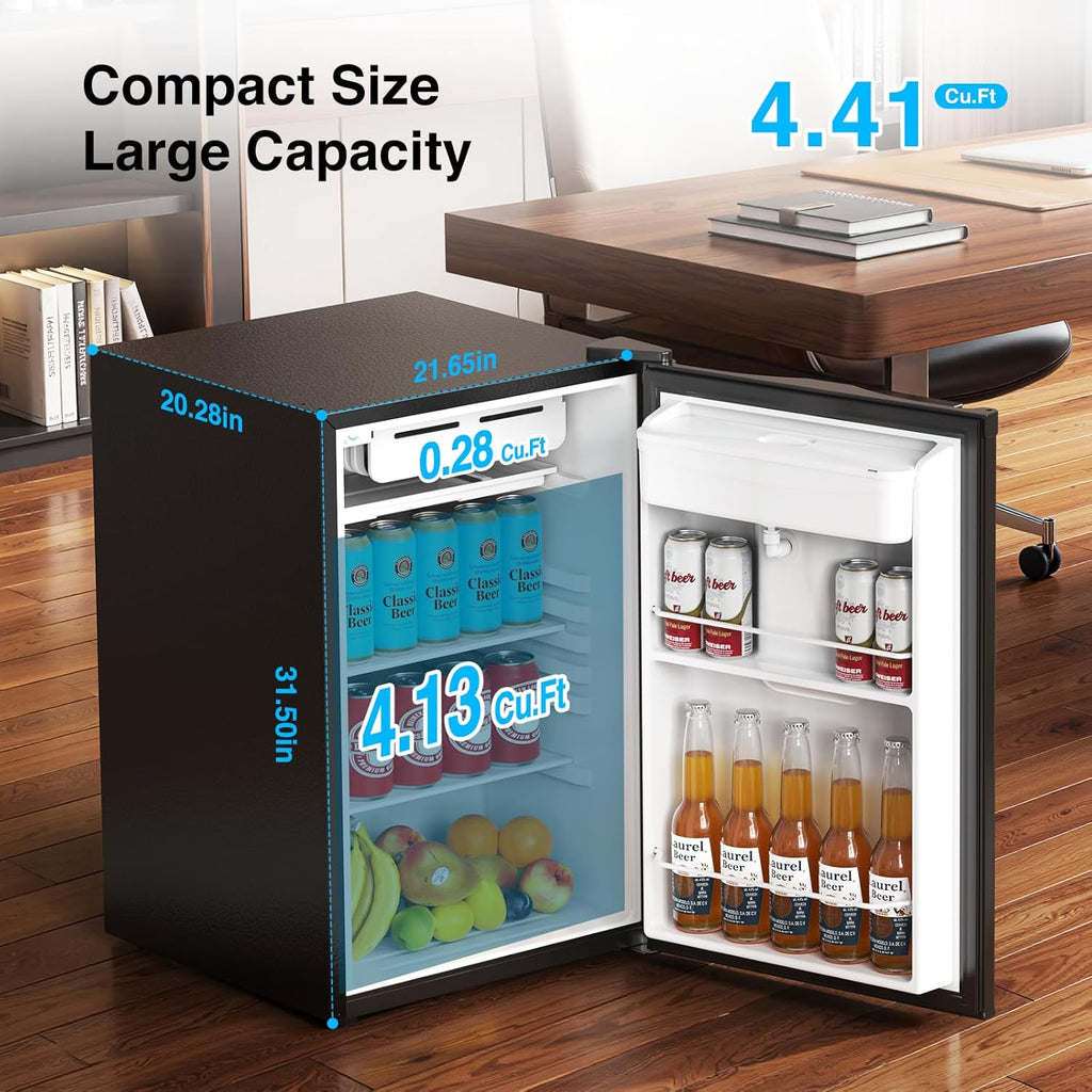 Kismile 4.41 Cu Ft Compact Refrigerator Single Door Mini Fridge with Freezer with 7 Adjustable Thermostat, Water Dispenser, Quiet&Energy Efficient Small Refrigerator for Bedroom/Dorm/Apartment, Black