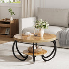 GarveeHome Round Coffee Table 30 in Center Table, 2-Tier Coffee Table Industrial Accent Tables with Adjustable Feet, Living Room Tables with Storage Shelf and Designed Wood Grain, Easy Assemble