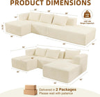 117” Modular Sectional Cloud Couch with L-Shape Chaise Lounge, Boneless Convertible Sofa for Living Room, Corduroy 4-Seater Couch, No Assembly Required, Cream Beige, Left Facing Chase