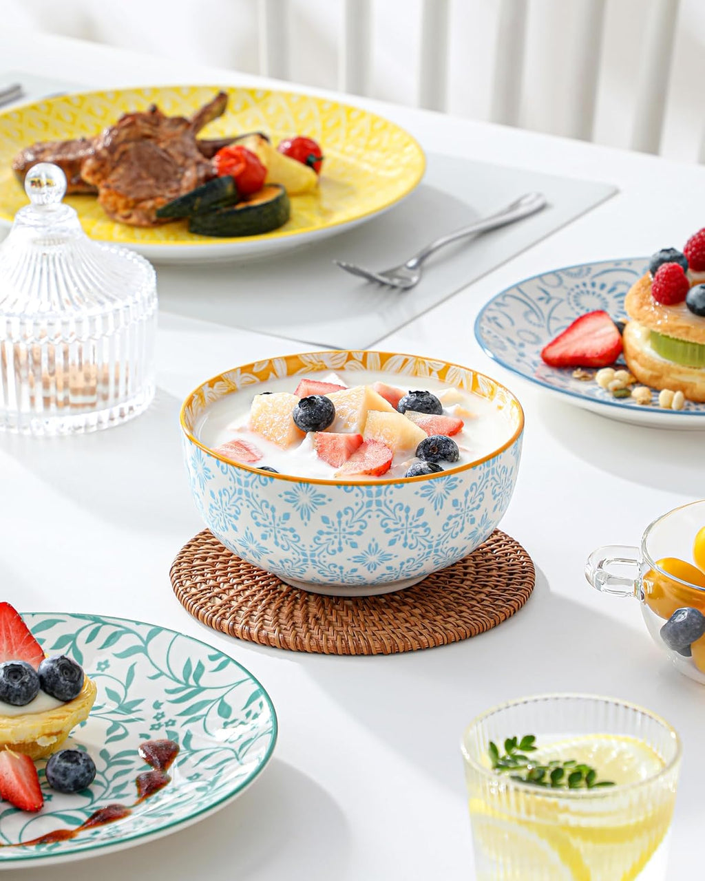 vancasso SELENE Plates and Bowls Set for 6, 18 Pieces Dinnerware Sets, Mircowave and Dishwasher Safe Dishes Set, Porcelain Pastel Dinnerware