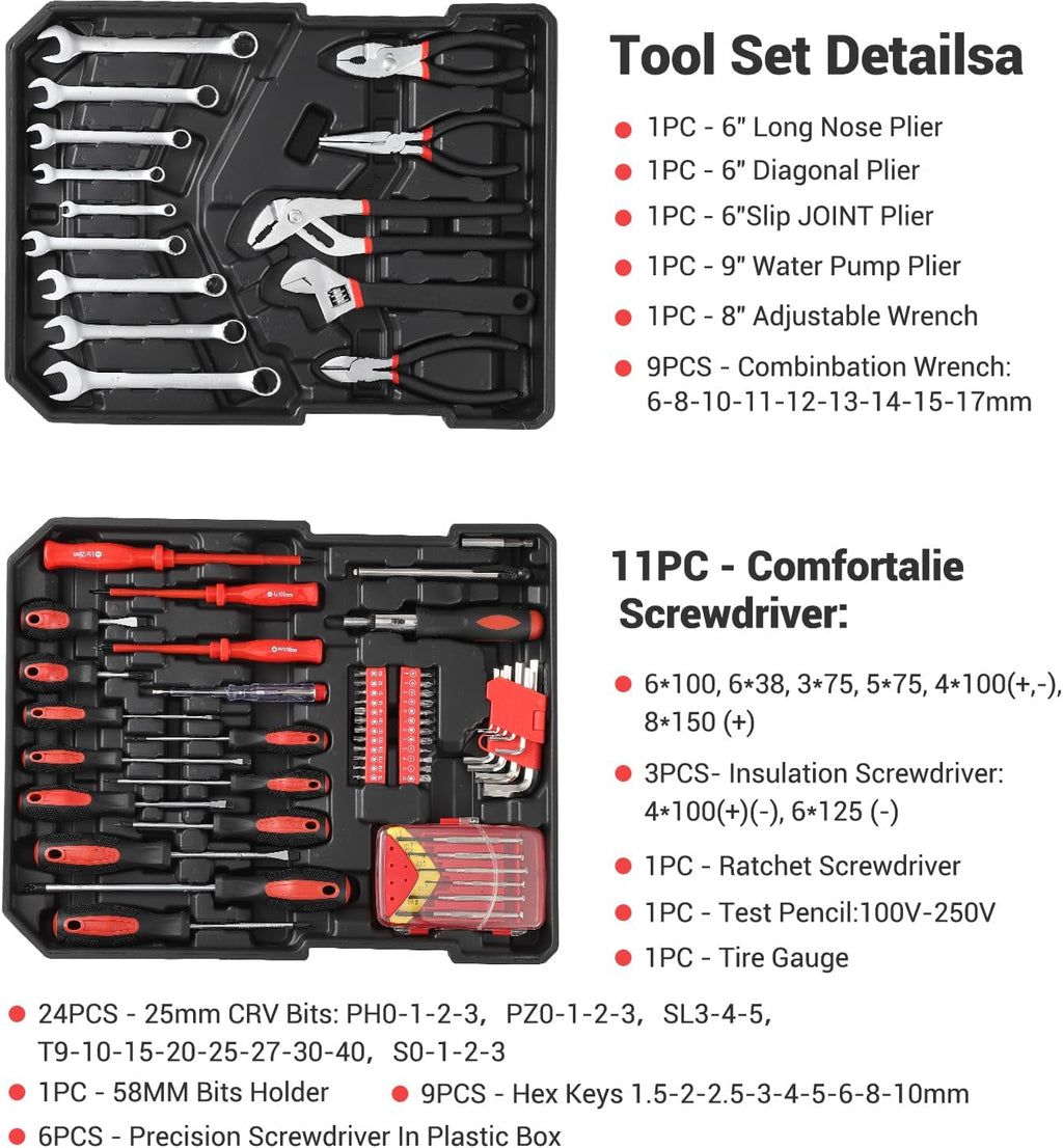800-Piece Mechanics Tool Set with Rolling Aluminum Case, Complete Socket & Wrench Kit with Hand Tools, Portable Garage Tool Box for Auto Repair, Home Maintenance, DIY Projects & Garden Work
