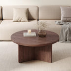 Luoxiao 31.5" Round Coffee Table Mid Century Modern Center Table for Living Room, Minimalist Circle Accent Table for Apartments, Study, Office, Space-Saving, Easy Assembly, Walnut