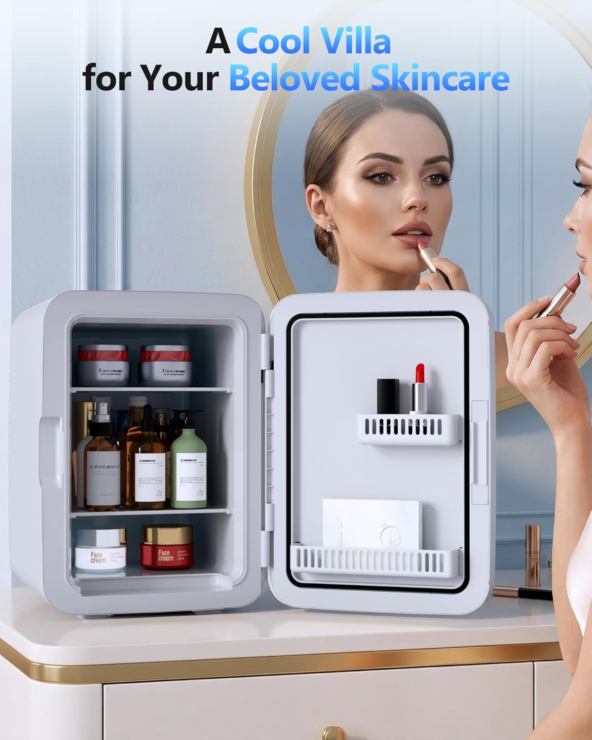 Antarctic Star Compact Mini Fridge, Portable Small Refrigerator with AC/DC Power, 10 Liter/ 2.6 Gal Small Cosmetics Cooler for Beverage, Food, Skincare, Bedroom, Office and Car, White