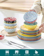 vancasso SELENE Plates and Bowls Set for 6, 18 Pieces Dinnerware Sets, Mircowave and Dishwasher Safe Dishes Set, Porcelain Pastel Dinnerware