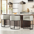 26" H Counter Height Bar Stools Set of 3, Modern Barrel Counter Stools with Backrest and Arms, Faux Leather Upholstered Accent Barstools for Kitchen Island,Support 450 LBS (Grayish White)