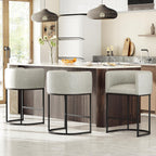 26" H Counter Height Bar Stools Set of 3, Modern Barrel Counter Stools with Backrest and Arms, Faux Leather Upholstered Accent Barstools for Kitchen Island,Support 450 LBS (Grayish White)