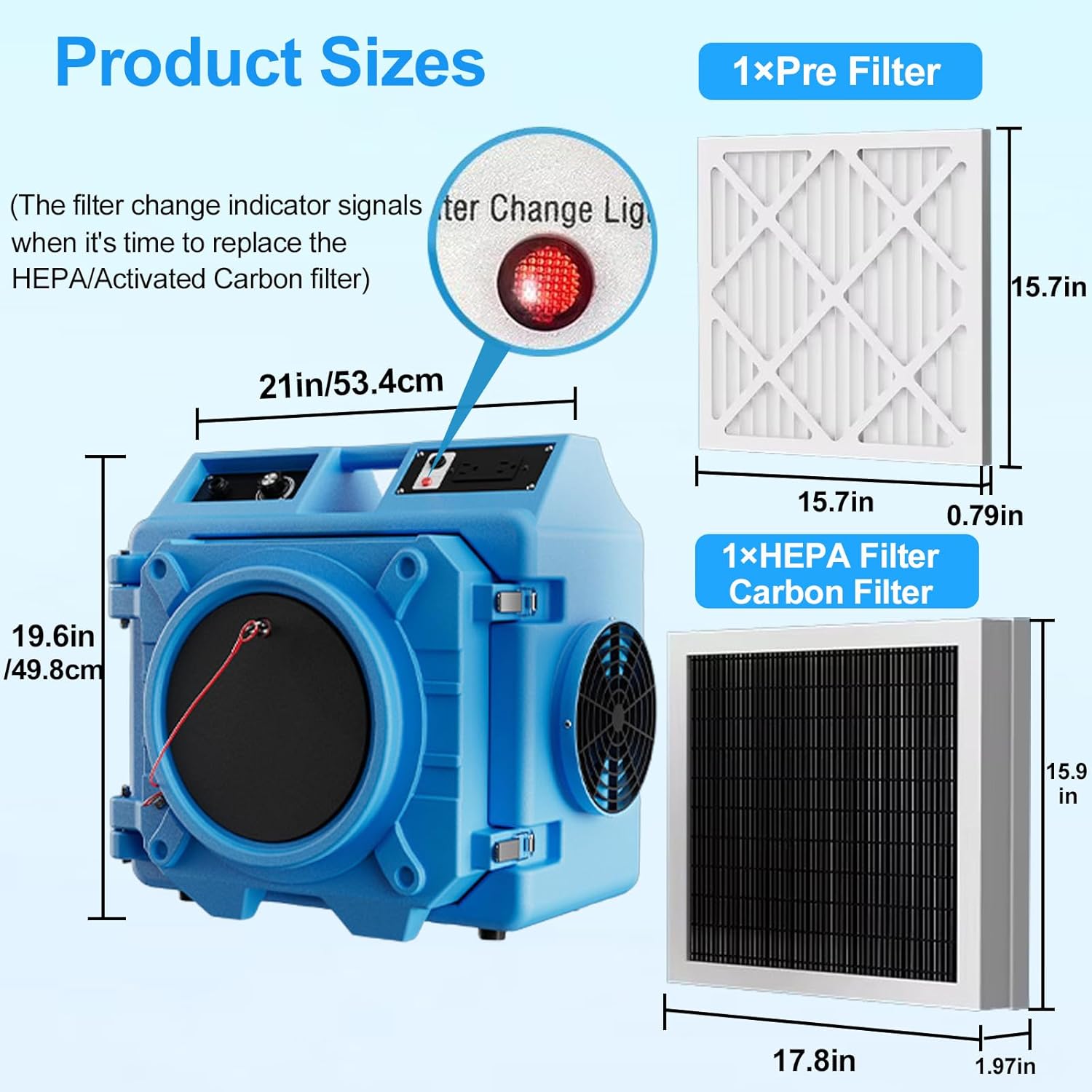 550CFM Air Scrubber with 3 Stage Filtration, Air Machine for Industrial and Commercial Use,Water Damage Restoration Equipment Air Purifier,with MERV-10 Filter, HEPA, Activated Carbon Filter (Blue)