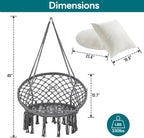 JoyView Macrame Hammock Chair Hanging Swing Chair Max 330 Lbs with 2 Cushions and Hardware Kits for Indoor Outdoor Bedroom Patio Garden - Dark Grey