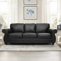 Mid-Century Vintage Sofa Couches with Rivet Design,3-Seater Sofa,Removable Sofa Cover Upholstered Cushions and Solid Wood Frame (Grey, 3-Seater)
