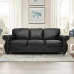 Mid-Century Vintage Sofa Couches with Rivet Design,3-Seater Sofa,Removable Sofa Cover Upholstered Cushions and Solid Wood Frame (Grey, 3-Seater)