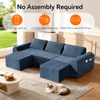 86.6" Cloud Boneless Sectional Sofa with Ottoman, L-Shaped Modular Couch for Living Room, Ultra Deep Seat Chenille Fabric Sofa, No Assembly Required, Blue