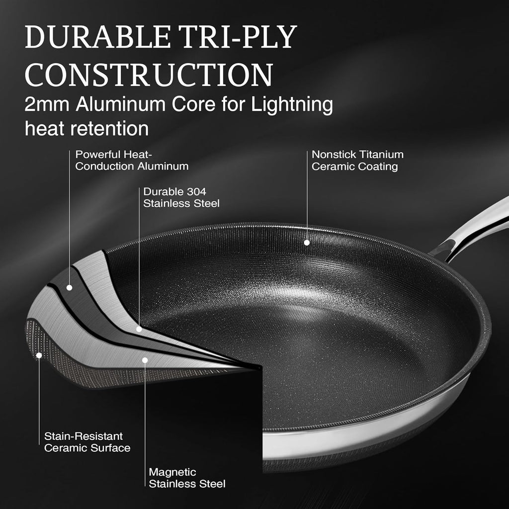 KITEXPERT Non Stick Frying Pans Set - 2 Piece (10, 12") Titanium Ceramic Pan with Lids, Nonstick Skillet Stainless Steel, PFAS PFOA & PTFE Free, Dishwasher & Oven Safe, All Cooktops Compatible