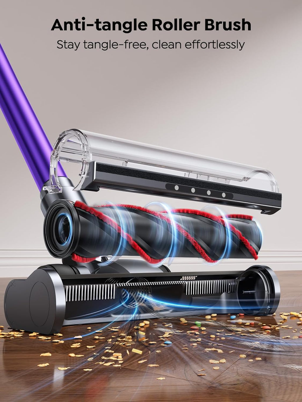 SMOTURE Cordless Vacuum Cleaner, 650W 55KPA 70Mins Vacuum Cleaners for Home, Cordless Stick Vacuum with LED Touch Screen, Anti-Tangle Wireless Vacuum, Handheld Vacuum for Pet Hair/Carpet/Floor