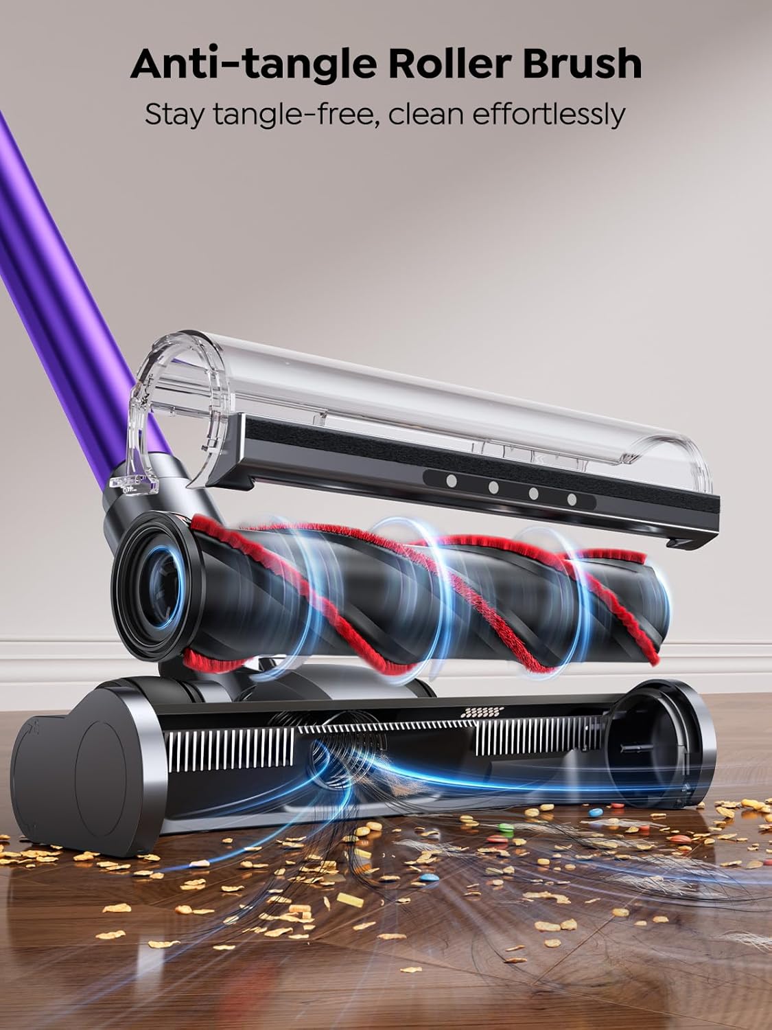 SMOTURE Cordless Vacuum Cleaner, 650W 55KPA 70Mins Vacuum Cleaners for Home, Cordless Stick Vacuum with LED Touch Screen, Anti-Tangle Wireless Vacuum, Handheld Vacuum for Pet Hair/Carpet/Floor