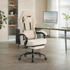 Sweetcrispy Computer Gaming Chair - High Back Ergonomic Desk Chair with Footrest and Lumbar Support, Height Adjustable Task Chair with Linkage Armrests and Headrest, 360°Wheels, Fabric, Khaki