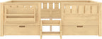 Bellemave Full Size Bed with Slats and Stairs, Full Size Platform Bed Frame with Fence, Bookshelf and Storage Drawers, Easy Assemble Beds for Girls, Boys, Light Natural