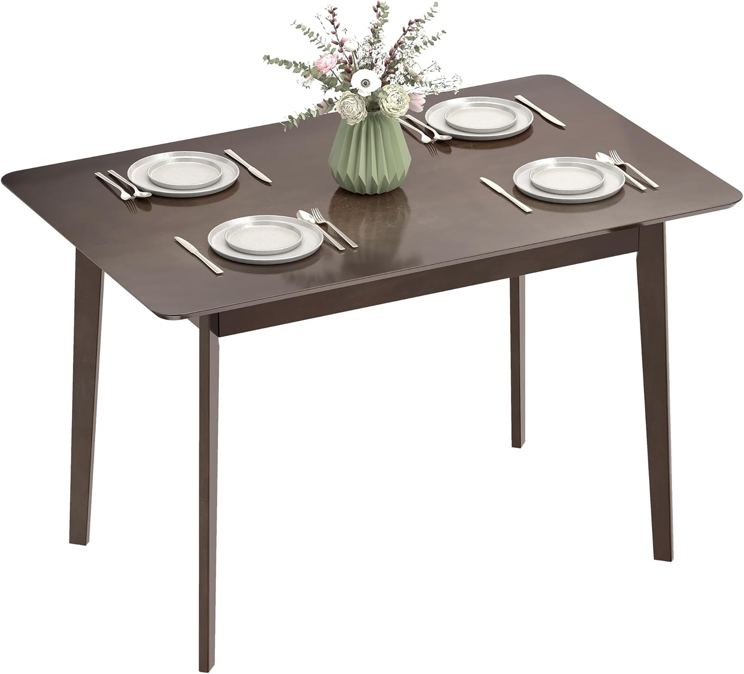 HOMCOM 47" Mid-Century Modern Dining Table for 4, Rectangular Kitchen Table with Wood Grain Finish, Tapered Legs, Wood Frame for Small Spaces, Dining Room, Apartment, Easy to Assemble, Dark Mahogany