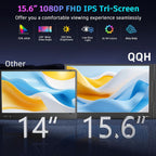 QQH Laptop Screen Extender  15.6" Triple Portable Monitor with Ultra-Slim FHD IPS Display  One Cable USB-C Monitor Extender Compatible with MacOS  Windows  Android for 12-16" Laptop (Driver Need)