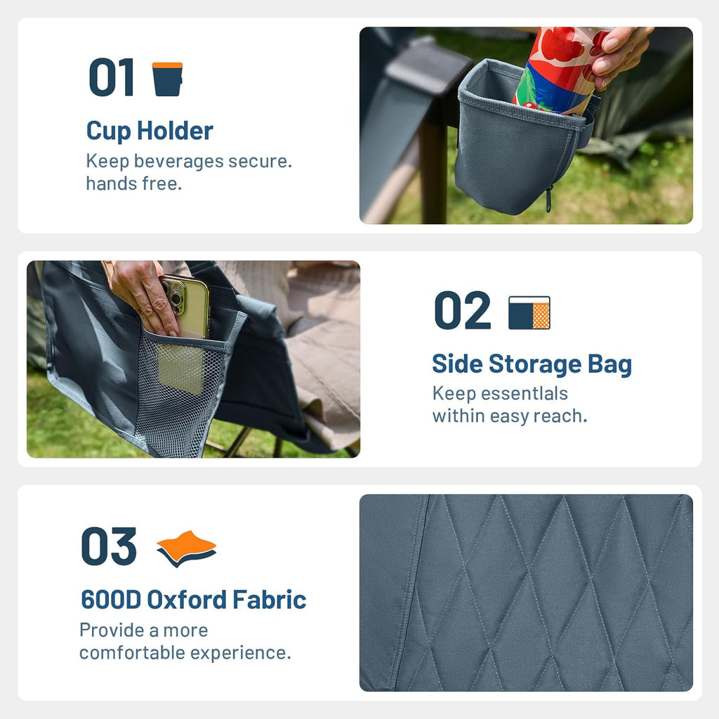 TIMBER RIDGE Hammock Camping Chair with Adjustable Backrest, Heavy Duty Folding Hammock Chair Supports 300lbs, Portable Hammock Chair for Camping, Travelling and Patio, Blue 2 Pack