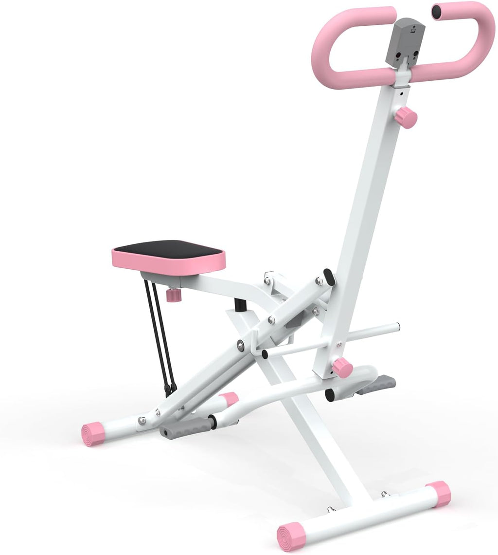 Squat Machine for Home Gym, Foldable Glute Trainer with Resistance Bands, Hip Thrust, Butt and Thigh Workout, Pink