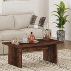 BON AUGURE Coffee Table for Living Room, Farmhouse Wood Center Table, Rectangle Mid-Century Living Room Tables, Unique Fluted Panel Coffee Tables (Rustic Oak, 43Inch)