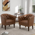 Pia Ricco Faux Leather Barrel Accent Chair, Comfy Club Armchair with Solid Wood Legs, Nailhead Trim Upholstered Single Sofa Chair for Living Room Bedroom/Reading Room, Tan, Set of 2