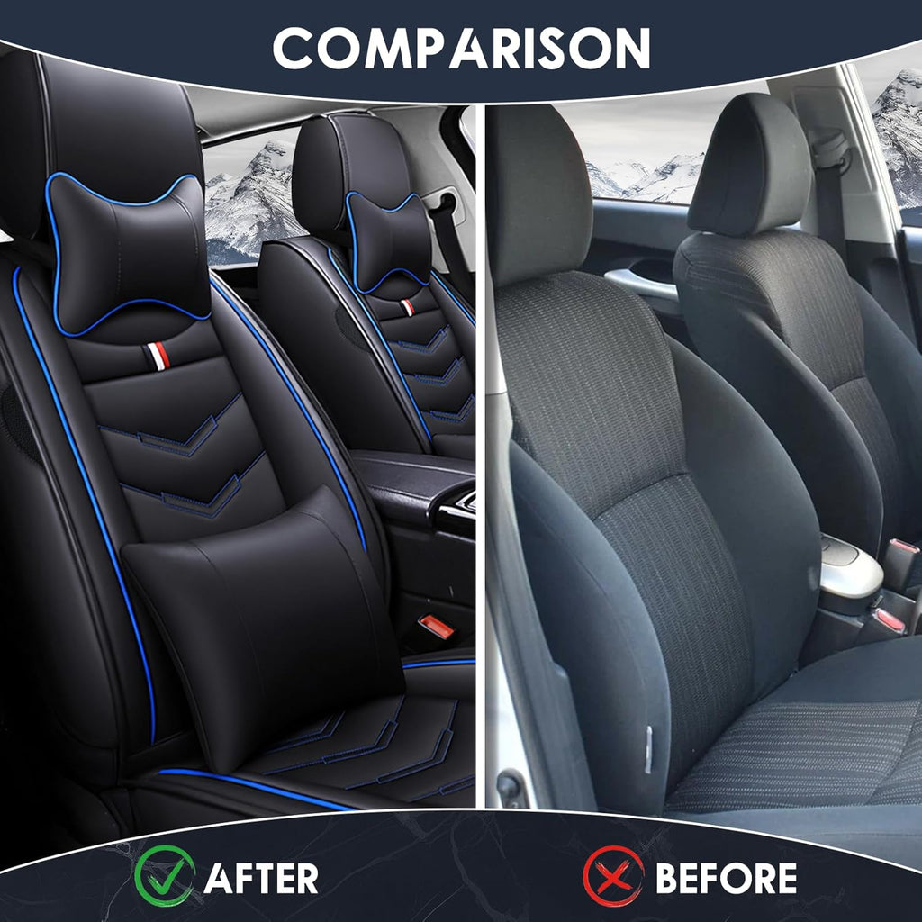 Car Seat Cover 6 Seats for Ford Explorer 2000-2025, Waterproof Durable Premium Leather Car Seat Protector, Comfortable Anti-Slip Stylish Sport Seat Cover(6 Seats Luxury,Black Blue)